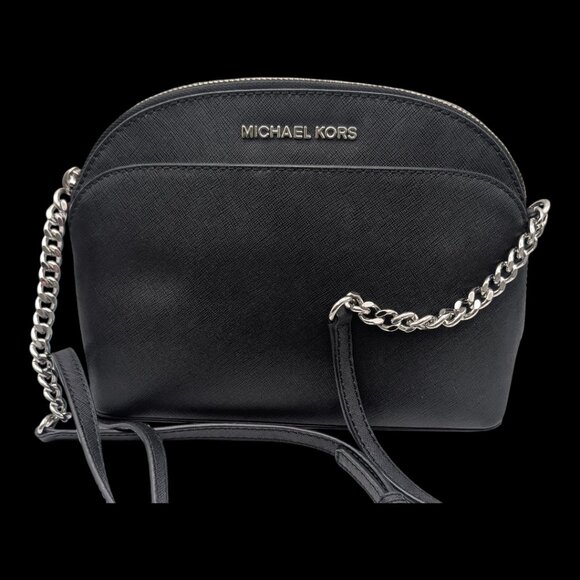 Michael Kors Chain-Link Saffiano Leather Crossbody Bag Black / Silver - Picture 1 of 4